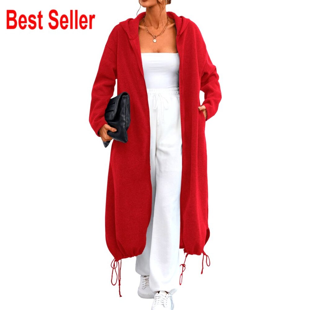 Oversized Full Zip Hooded Sweatshirt Jacket With Pockets, Drop Shoulder